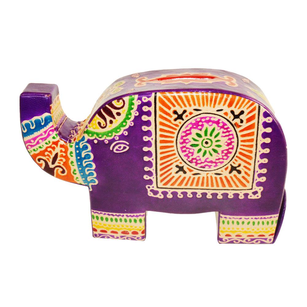 Leather Money Box, Elephant, Purple